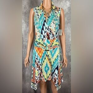 NWT- Asymmetrical Bold Print, Faux Wrap Dress, Sz Med By Stella + Ginger